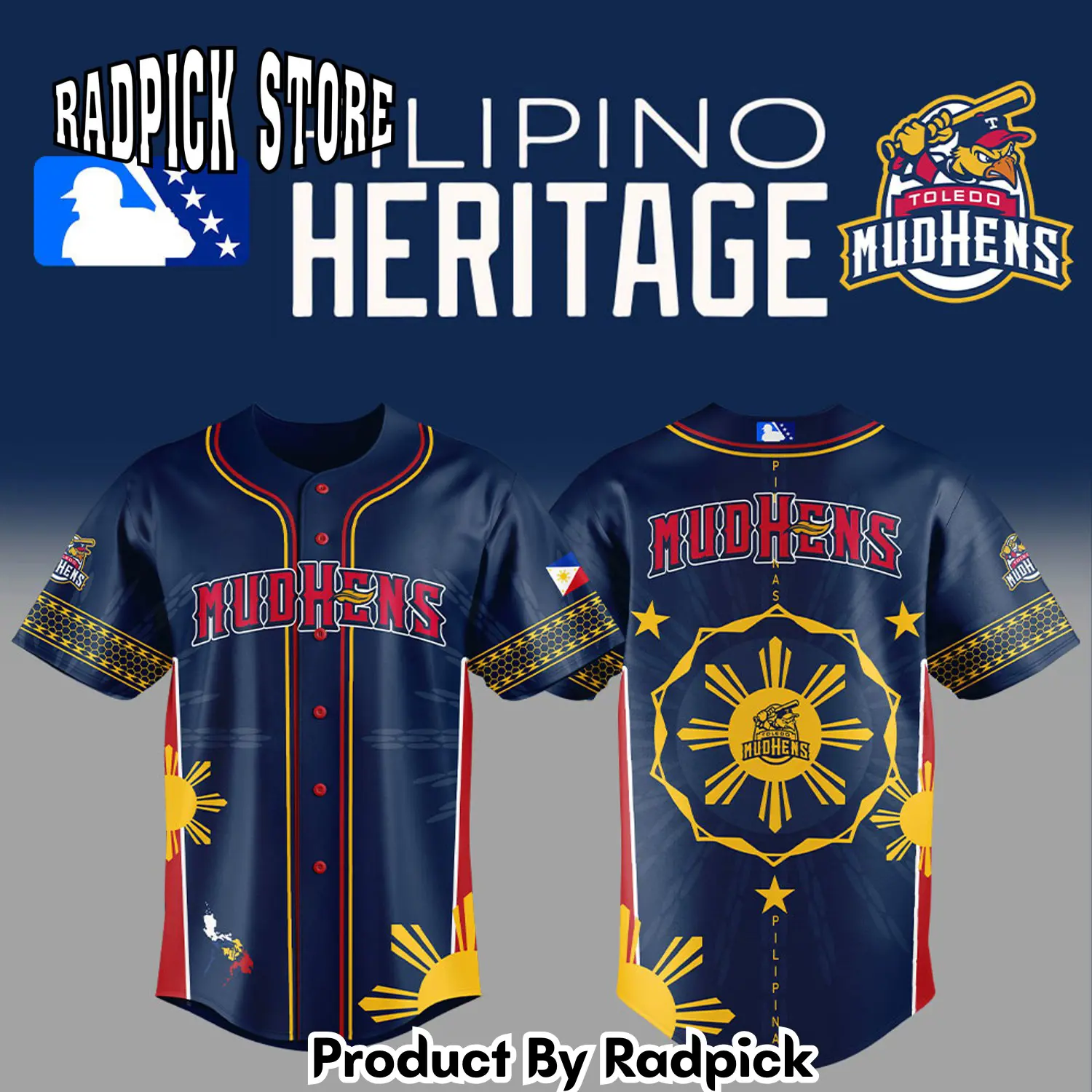 Radpick toledo mud hens filipino heritage combo baseball jersey rp12726
